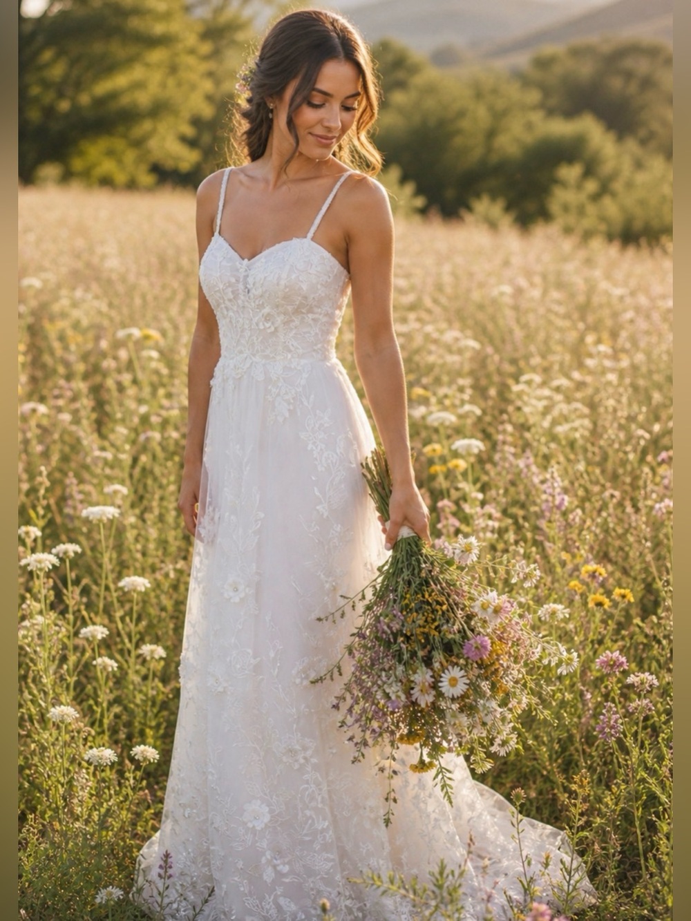 DB Studio White Lace Wedding Gown With Floral Appliqué